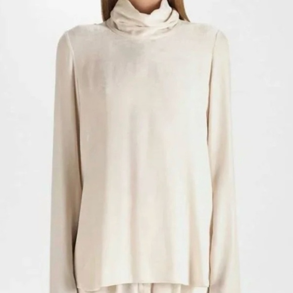 FORTE FORTE Velvet Turtleneck Top Ivory Silk Size 6